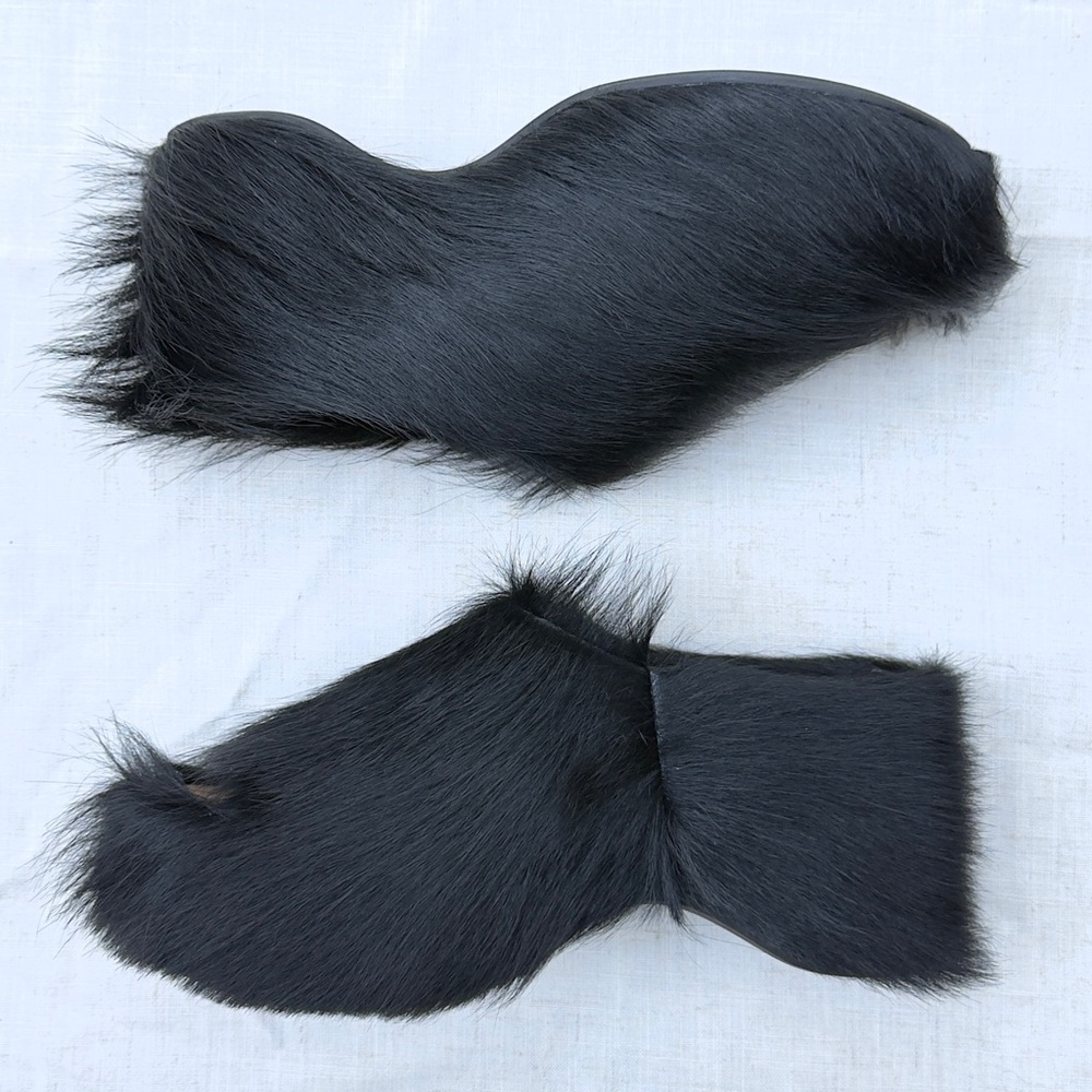 Black Calf Hair-on-Hide Platform Open-toe Mules
